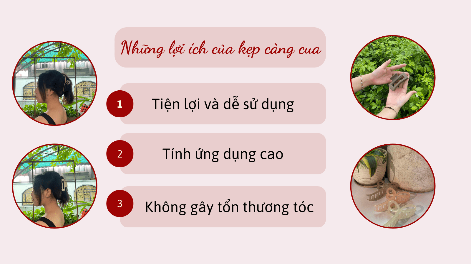 những lợi ích sử dụng kẹp càng cua để buộc tóc.